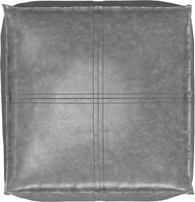 SIMPLIHOME Brody Square Pouf - 18 inch Wide Upholstered Vegan Leather Ottoman in Distressed Grey, Boho Footstool, Coffee Table or Extra Seating for Living Room or Bedroom, Assembled