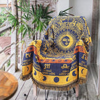 Boho Throw Blankets Woven Reversible Cotton Bohemian Tapestry Hippie Room Decor Witchy Astrology Zodiac Celestial Constellation Carpet Bed Recliner Chair Couch Sofa Cover Double Sided 70"x90"