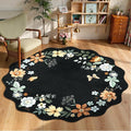 Lahome Floral Washable Round Area Rug, Soft Round Rugs 6ft Ultra-Thin Non-Slip, Boho Large Circle Carpet for Bedroom Living Room Kitchen Nursery Flore, Black/Grey