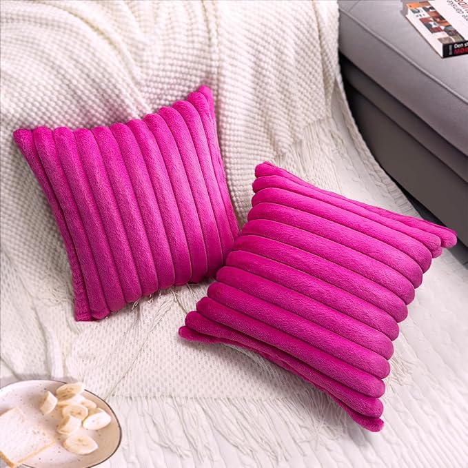 2 Pack 24x24 Pillow Cover Velvet Pillow Covers, Faux Fur Square Throw Pillow Covers for Living Room Decorations Throw Pillow Case, Throw Pillow Cover Cushion Cover for Home Sofa Bedroom Car, Hot Pink