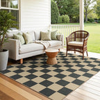 Lessymo Living Room Area Rug 5x7, Checkered Washable Easy Jute Outdoor Patio Rug, Non Shed Carpet for Dining Room Bedroom, Kids & Pets Friendly, Diamond Black/Beige