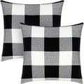 Syntus Set of 2 Buffalo Check Throw Pillow Covers Farmhouse Outdoor Plaid Square Pillow Cushion Case Black and White Polyester Linen for Christmas Thanksgiving Decor Car Bed Sofa, 18 x 18 inches