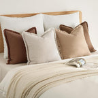 MIULEE Decorative Couch Pillow Covers Neutral Linen Fringe Throw Pillows Set of 4 Accent Rustic Cushions Boho Farmhouse Pillowcases for Bed Sofa Living Room Spring Home Decor 18x18 Inch Beige/Brown