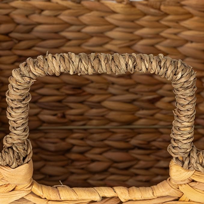 Household Essentials Square Handwoven Water Hyacinth and Seagrass Basket with Handles, Natural