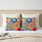 Colorful Boho Mandala Floral Throw Pillow Covers 18x18 Set of 2, Spring Easter Bohemian Decorative Pillowcases, Multicolor Flower Cushion Covers for Couch Sofa Bedroom Living Room Farmhouse Home Decor