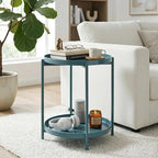TeoKJ 2 Tier Round Side Table, Folding Round Metal End Table Small Nightstand with Two Removable Tray for Bedroom Living Room Bedside Small Spaces Blue Gray