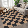 GarveeHome Easy Jute Area Rugs 6x9 for Living Room Non-Slip Backing Checkered Rugs Machine Washable Modern Indoor Outdoor Carpets for Dining Room Nursery Patio Bedroom Backyard Camping Black Tan