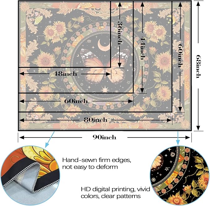 Accnicc Butterfly Floral Tapestry Vintage Indie Boho Flower Tapestries for Bedroom Aesthetic Retro Yellow Sunflower Moth Tapestry Wall Hanging for Dorm Living Room (80'' × 60'')
