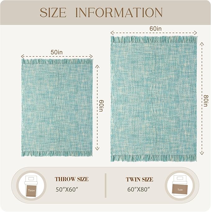 Multi-Color Turquoise Cable Woven Throw Blanket for Couch,60"X80" Boho Style Textured Blankets for Home Decor,Super Soft Warm Cozy Chunky Blanket with Decorative Tassels for Bed