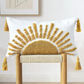 Boho Throw Pillow Covers 12x20 Inch Sun Tufted Lumbar Pillow Covers with Tassels, Bohemian Farmhouse Decorative Cushion Cover for Couch Sofa Bedroom Living Room Home Decor (Yellow-Thin)