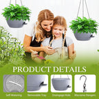 12 Inch Hanging Baskets 2 PC with Chains, Self-Watering Hanging Planters for Indoor Outdoor Plants, Plastic Hanging Flower Pots,Speckled Grey