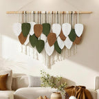 NYEONHRT Large Macrame Wall Hanging Handmade Boho Leaf and Feather Tapestry for Modern Home Decor Perfect Wall Art for Living Room Bedroom Nursery Apartment Backdrop 39x31 Inch (Brown green)