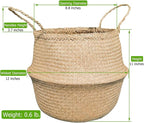 Seagrass Belly Basket Size(12x12x11 inches) for Storage, Laundry, Picnic and Woven Straw Beach Bag - Plant Pots Cover Indoor Decorative…