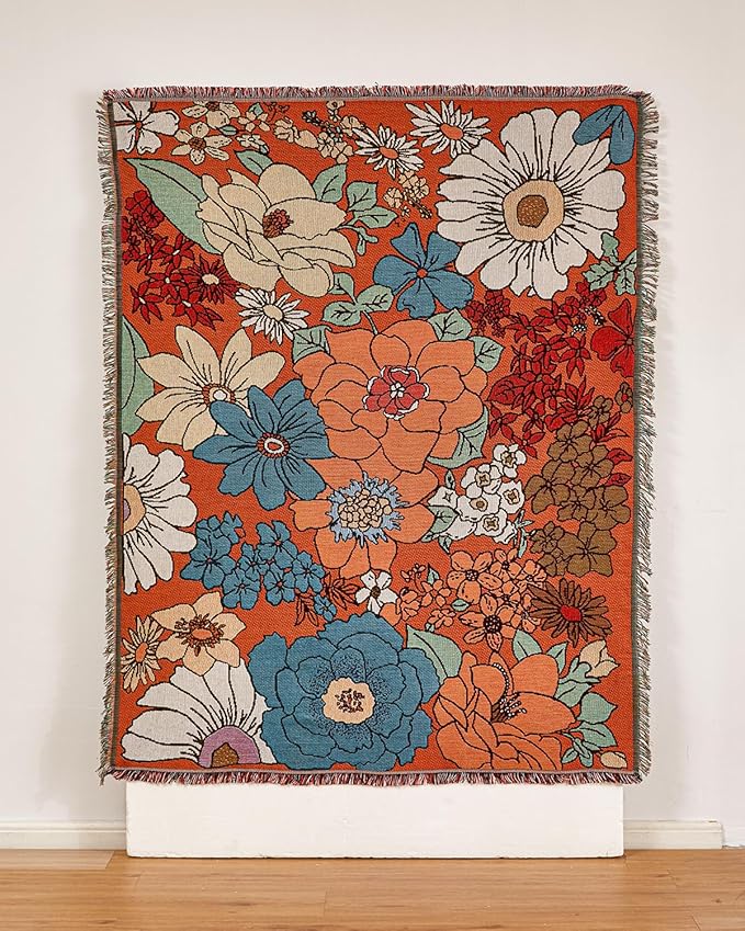 Erke Chair Recliner Cover Boho Throw Blanket Hippie Living Room Decor Wall Tapestry Outdoor Picnic Camping Rug Mattress Beach Towel Sofa Furniture Slipcover Bohemian 50”x70” Orange Florals
