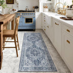 Blue Gray 2x6 Hallway Runner Rug, Carpet Runners 6ft for Kitchen Non Slip Washable, Modern Vintage Floor Runner for Entryway Foyer, Transitional Rug Runner for Bathroom Bedroom Laundry Room