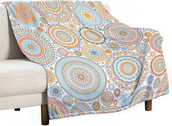 Boho Floral Throw Blanket Abstract Mid Century Mandala Bohemian Blanket for Sofa Bed Couch Chair Or Dorm 70"x80"
