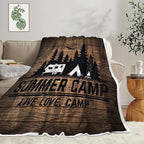 Brown Camping Throw Blankets, Retro Wood Camping Throw Blankets, Soft, Flannel, Warm, Rustic Wooden Board Fleece Bed Blanket Decor, Farmhouse Plush Blanket for Couch Sofa 50X60 Inch