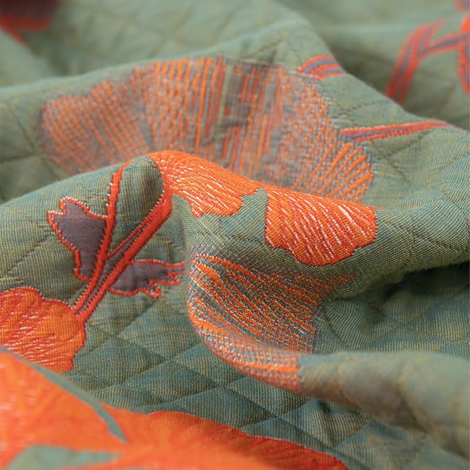 100% Cotton Muslin Blanket Jacquard Green Orange Floral Ginkgo Leaves Quilt, Soft Bed Cover Lightweight Breathable Gauzy Reversible Bedspread Coverlet King(98"x94"), No Pillow Sham
