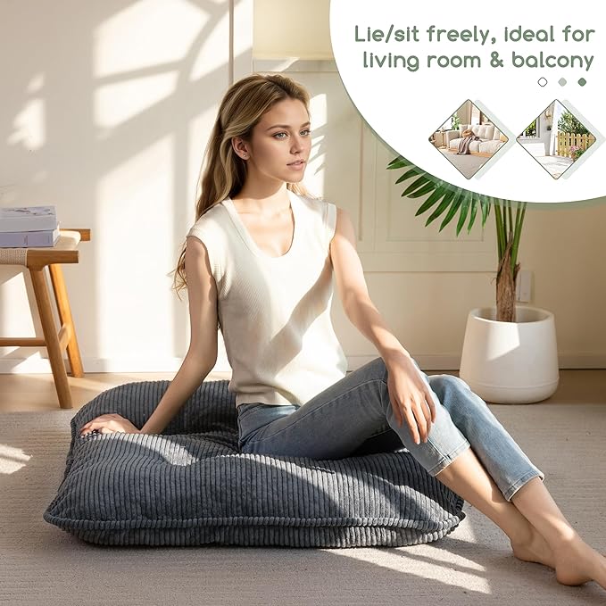 35" Washable Floor Pillow Cushion for Adults, Meditation Cushion Pillow, Extra Large Square Floor Sitting, Removable Tufted Corduroy Cover, for Tatami Living Room or Yoga, Dark Grey, Machine Washable