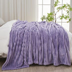 NEWCOSPLAY Super Soft Queen Blanket Lavender Premium Silky Flannel Fleece 3D Ribbed Jacquard Lightweight Bed Blanket All Season Use (Lavender Ribbed, Queen(90"x90"))