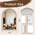 Arched Vanity Wall Mirror 36 x 24 Inch Beaded Wood Frame Boho Farmhouse Decorative Mirror for Bathroom Bedroom Entryway Living Room