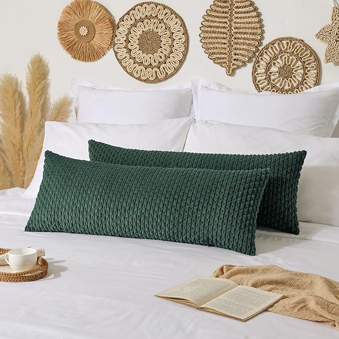 Kevin Textile 14x36 Inch Long Lumbar 1 Pack Boho Decorative Throw Pillow Cover Soft Striped Corduroy Rectangle Cushion Case Farmhouse Color Accent for Living Room Couch Sofa Bed, Army Green