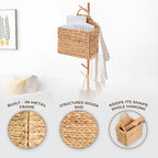 Boho Water Hyacinth Hanging Wall Basket, Flat Back Woven Storage Organizer for Mail, Books and Magazines, Decorative Wall Basket for Entryway and Farmhouse Home
