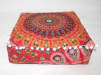 CRAFT KALA Red Peacock Large Hippie Mandala Meditation Floor Ottoman Pillow Cushion Pouf Cover Square Poufs Bohemian Circle Floor Cushion Case Outdoor Fireplace Yoga Living Room Decor Cover 24" Square