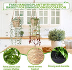 Giegxin Spring Mini Hanging Artificial Plant with Woven Basket Boho Fake Plants Ivy Faux Vines Eucalyptus Leaf for Indoor Home Wall Shelf Decor(3 Set,Green,Hanging Plant Basket)