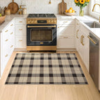 Washable Plaid Indoor Outdoor Rug 3x5 for Front Porch, Entryway, Patio, No Shed Easy Jute Non Slip TPR Backing Area Rug for Large Kitchen, Farmhouse Black & Tan Checkered Seegrass Aesthetic