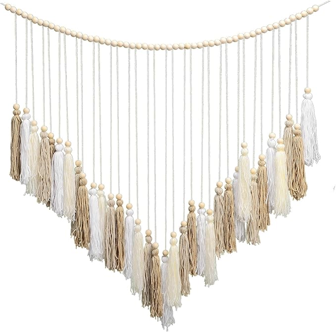 Luxbrand Macrame Wall Hanging Cream and Beige, Boho Bedroom décor, Large Tassel Bohemian Wall Décor for Living Room Girls Room Dorm Room Nursery Decoration Christmas Gift, 41" W x 32" H