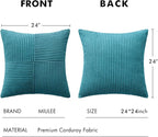 MIULEE Teal Decorative Euro Sham Pillow Covers 24x24 Inch for Bed Couch Sofa Pack of 2 Boho Farmhouse Throw Pillows Soft Cross Corduroy Patchwork Textured Cushion Cases