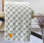 Sage Green & White Fuzzy Fun 3D Checkered Throw Blanket – Ultra Soft Shaggy Fleece for Cozy Comfort. Beautiful Gift for Women with Style 50 x 65 inches.