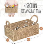 Wicker Divided Baskets with Handles, Seagrass Pantry Baskets, Storage Basket Woven Natural for Organizing Bathroom Kitchen Shelves Office Supplies Organization, Wicker Storage Baskets 4 Section.