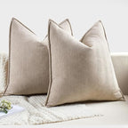 MIULEE Pack of 2 Beige Decorative Pillow Covers 24x24 Inch Soft Chenille Luxurious Couch Throw Pillows Farmhouse Cushion Covers Euro Shams with Elegant Design for Sofa Bed Living Room Spring Decor