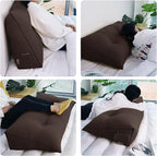 WOWMAX 80% Cotton & 20% Linen Blend Headboard Pillow – Queen Size Reading Wedge Backrest for Bed, Handmade Firm Support Bolster Cushion with Removable Cover, Premium Bed Rest Pillow, Brown