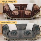 Boho Throw Blanket for Bed with Tassels,100% Cotton Ultra Soft and Cozy Large Blanket Elephant Printed Farmhouse Decor Bed Blankets,90"×98" All Season Rustic Throw for Sofa Couch Chair-Brown