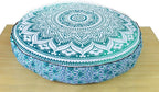 CRAFT KALA Mandala Floor Pillow Cushion Cover Seating Throw Cover Hippie Decorative Bohemian Ottoman Poufs Pom Pom Pillow Cases Boho Indian Cotton Living Room Yoga Home Décor (35" Round, Green Ombre)