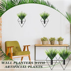 4 Pcs Wall Decor Hanging Planters with Artificial Plants Metal Hanging Vase Indoor Plants Holder Modern Boho Wall Art for Bathroom Bedroom Living Room Decor(Black,Aquatic Plant)