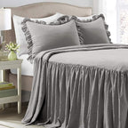 Lush Decor Ruffle Skirt Bedspread Set - 3-Piece Luxurious Farmhouse Bedding - Elegant Ruffle Detail - Timeless Style - Soft Lightweight Sheets - King, Dark Gray