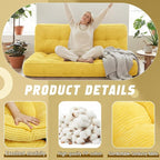 63 Inch Folding Bench Cushion, 4 Inch Thick 2-in-1 Convertible Long Floor Lounger Boneless Cushions Couch Mattress Upholstered for Yoga, Reading, Sleeping, Meditation Living Room(Yellow)