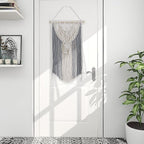 Macrame Wall Hanging Shelf Grey Floating Shelves Rope Shelf for Hanging Plants Grey Boho Decor for Bedroom Living Room,1 Tier