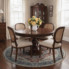 GENIMO 5FT Round Area Rugs for Living Room, Circle Rugs Machine Washable Low Pile, Chenille Non Slip Vintage Rug for Bedroom, Dining Room, Home Office, Bordeaux