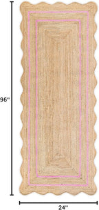 Wave Scalloped Natural Jute Rug - Boho Entryway Runner, Farmhouse Scallop, Light Pink (2'x8')