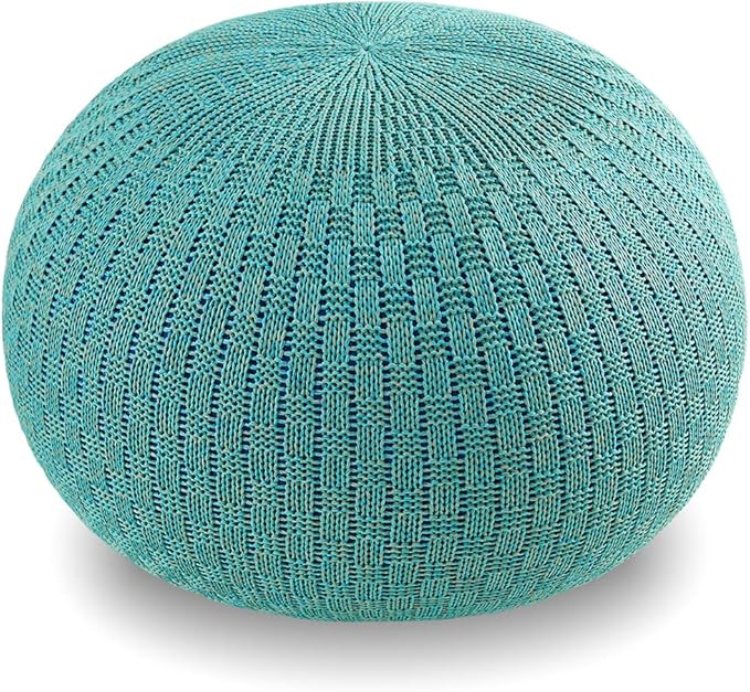 ARTPLAN - Round Knit Pouf - Woven Floor Ottoman - Handmade & Hand Stitched - 19.7 Dia x 12.8 High - Boho Home Décor - Living Room - Bedroom,Sky Blue