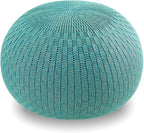 ARTPLAN - Round Knit Pouf - Woven Floor Ottoman - Handmade & Hand Stitched - 19.7 Dia x 12.8 High - Boho Home Décor - Living Room - Bedroom,Sky Blue