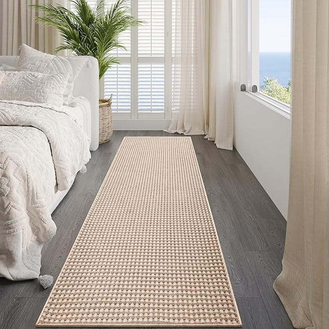 2x10 ft Hallway Runner Rug Extra Long Boho Woven Kitchen Runner Rugs Mat Non Slip Washable, Soft Hall Floor Mat Runner Carpet for Indoor Backdoor Bedroom Entryway Laundry Living Room, Brown