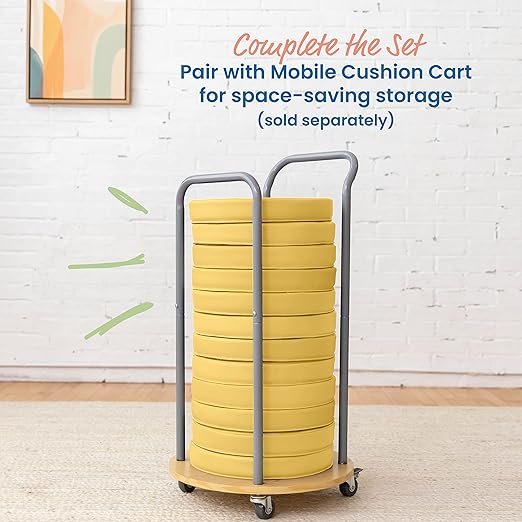 ECR4Kids SoftZone Floor Cushions, Round, Flexible Seating, Yellow, 6-Piece
