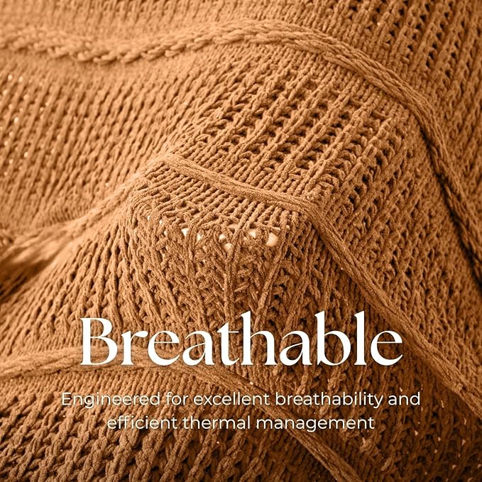 Boho Knitted Chenille Blanket with Tassels - Lightweight & Soft All-Season Throw - 3D Classic Pattern for Living Room Bedroom Couch, Amber Brown, King 90"x108"