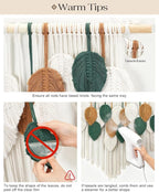 Tempospark Large Macrame Tapestry Wall Hanging, Boho Leaves Tassels Tapestries Wall Decor for Living Room, Bedroom, Dining Room, Nursery, Hallway, Balcony 39x29.5 Inch